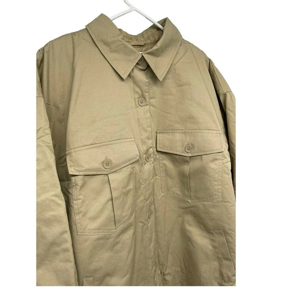 Bp. Women's Shacket Shirt Jacket Quilted with Pockets Button Front Size XL Tan - Picture 4 of 13
